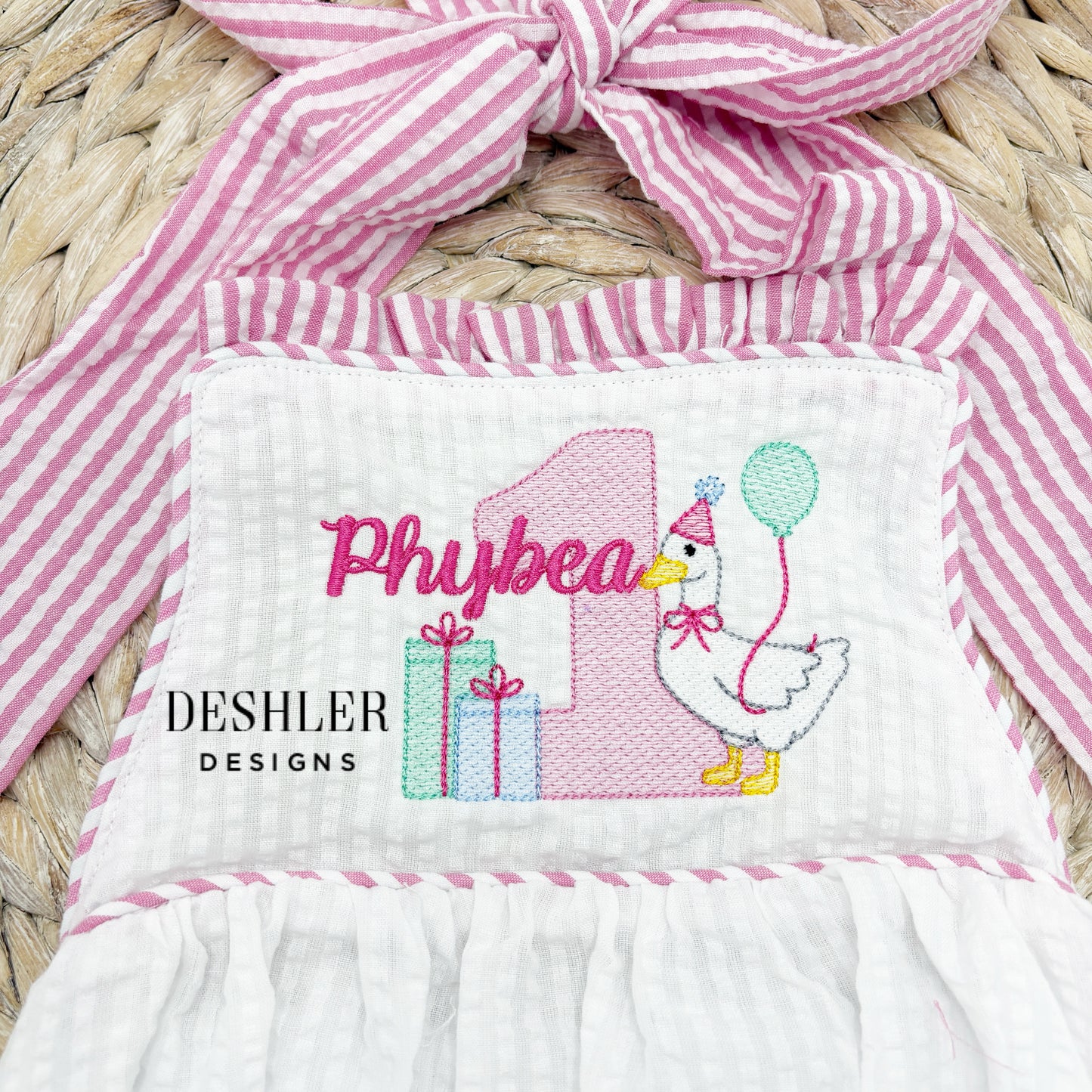 One Silly Goose Romper - Pink Straps