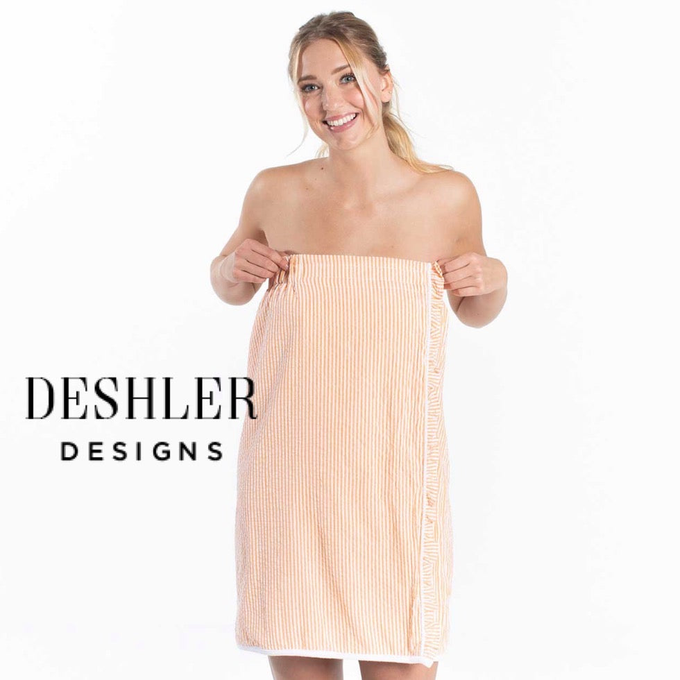 Monogrammed Seersucker Spa Wraps - Navy, White, Pink
