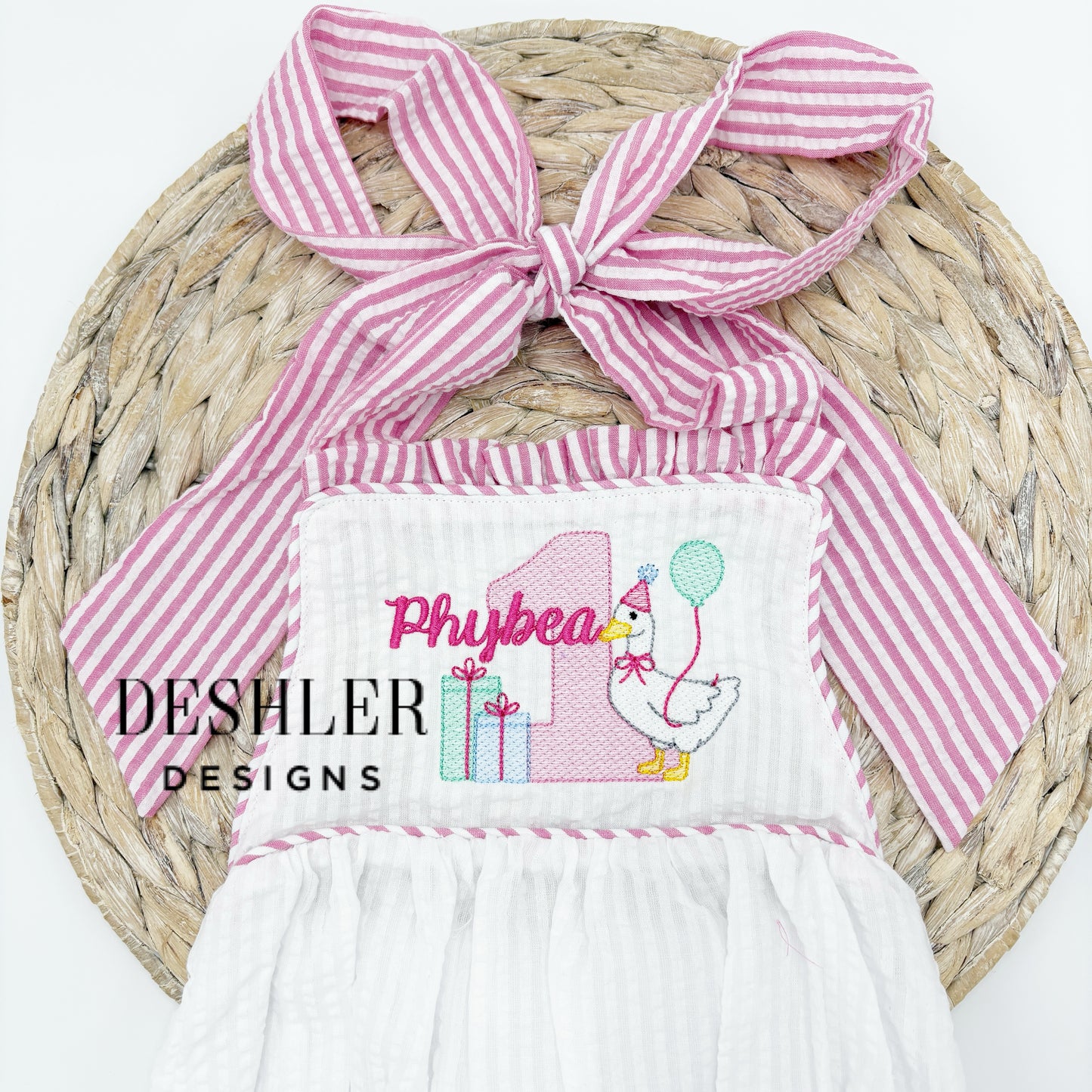 One Silly Goose Romper - Pink Straps