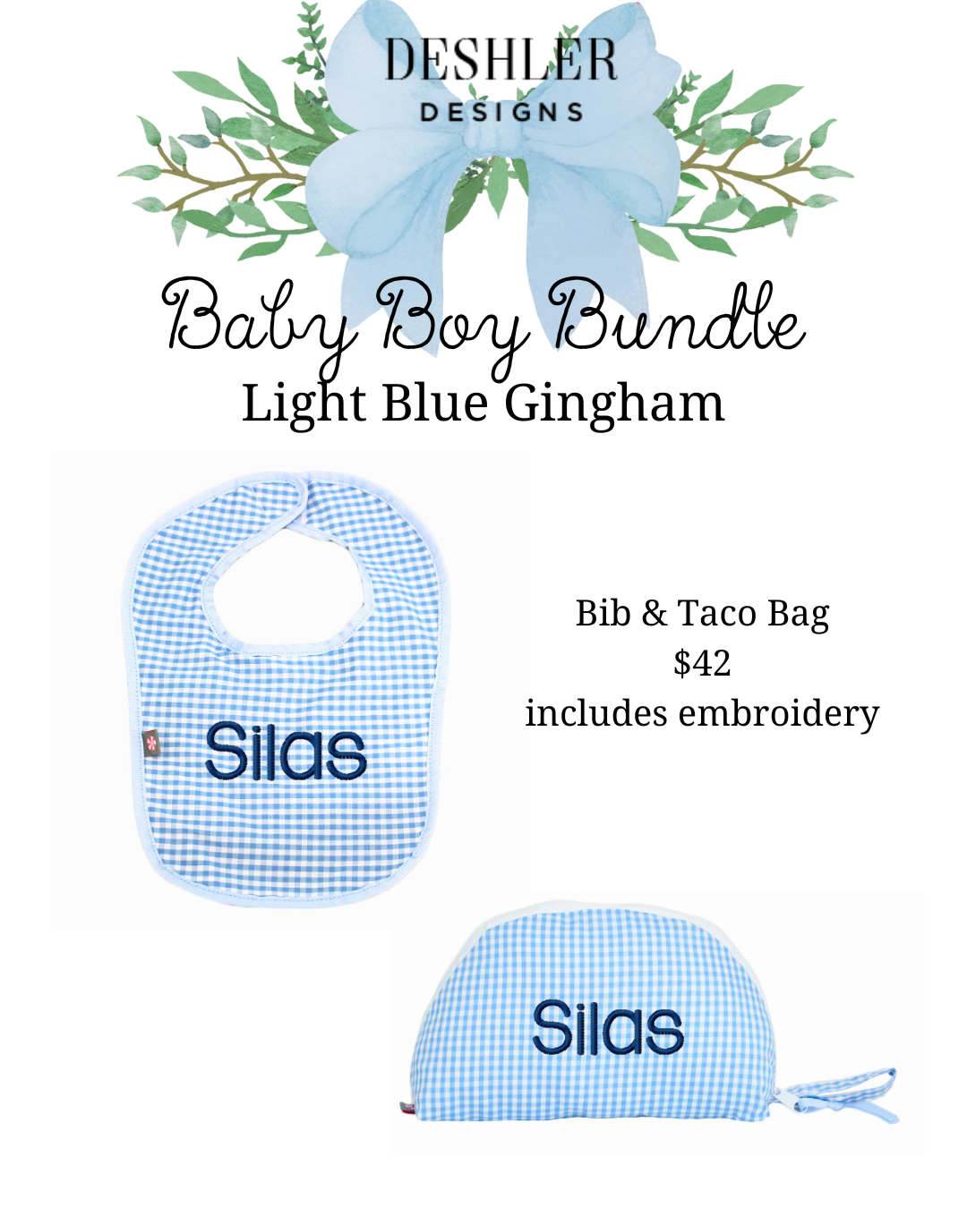 2 piece Baby Boy Bundle: Light Blue Gingham