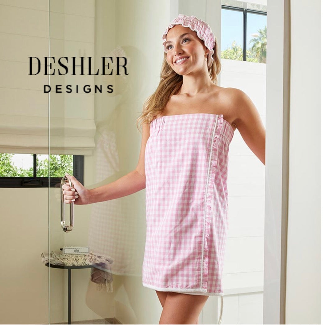 Monogrammed Seersucker Spa Wraps - Navy, White, Pink