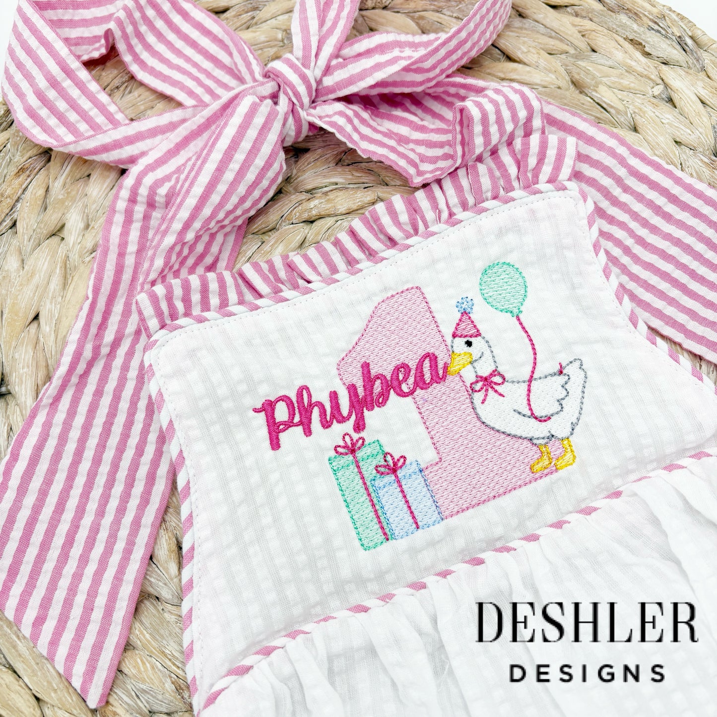One Silly Goose Romper - Pink Straps