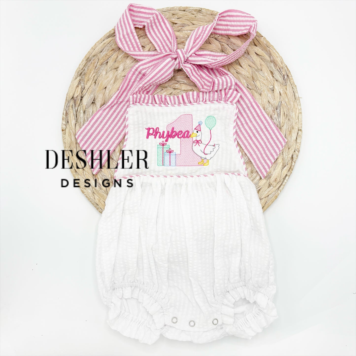 One Silly Goose Romper - Pink Straps