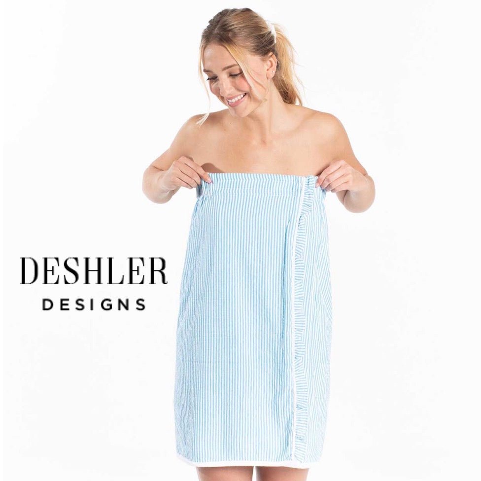 Monogrammed Seersucker Spa Wraps - Navy, White, Pink