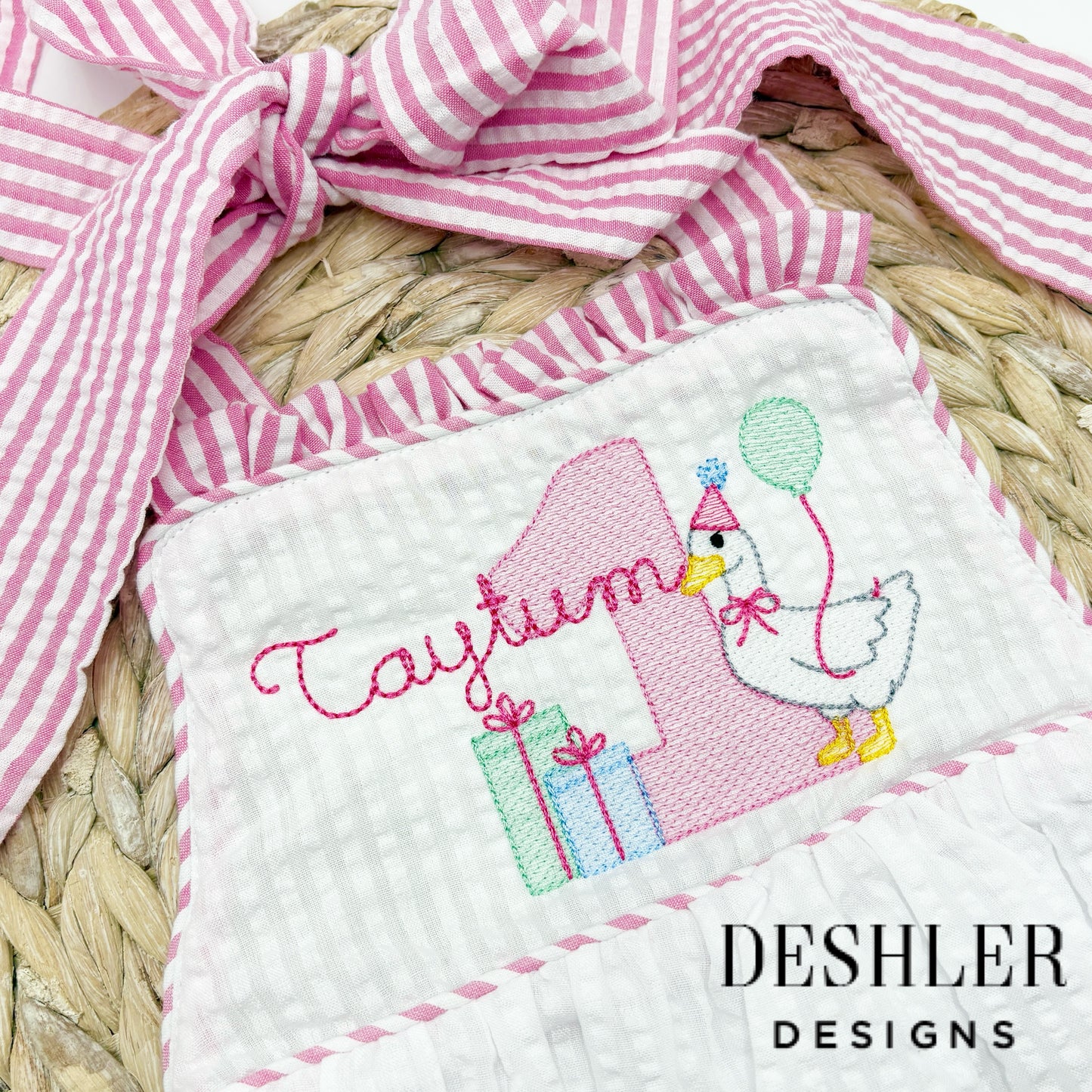 One Silly Goose Romper - Pink Straps