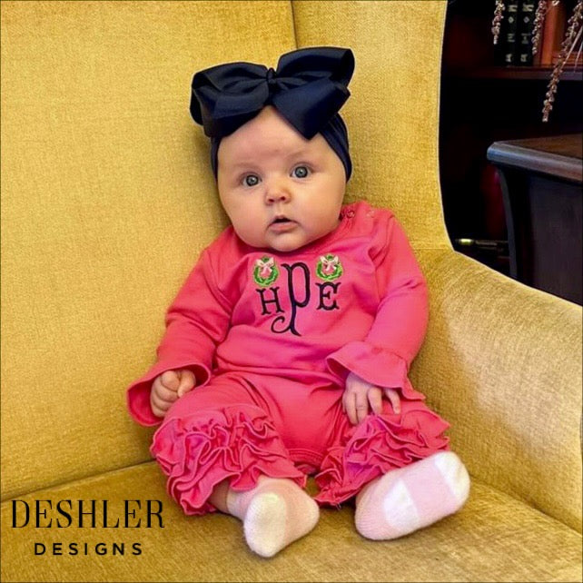 Pink Christmas Wreath Ruffle Romper