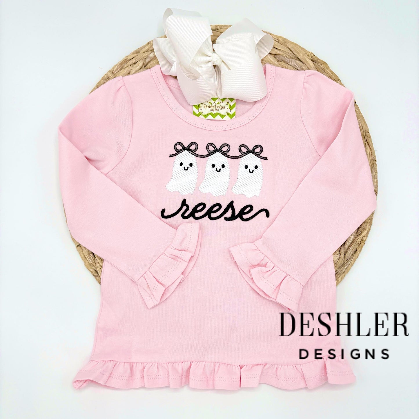 Pink Halloween Ghost Shirt with Bow