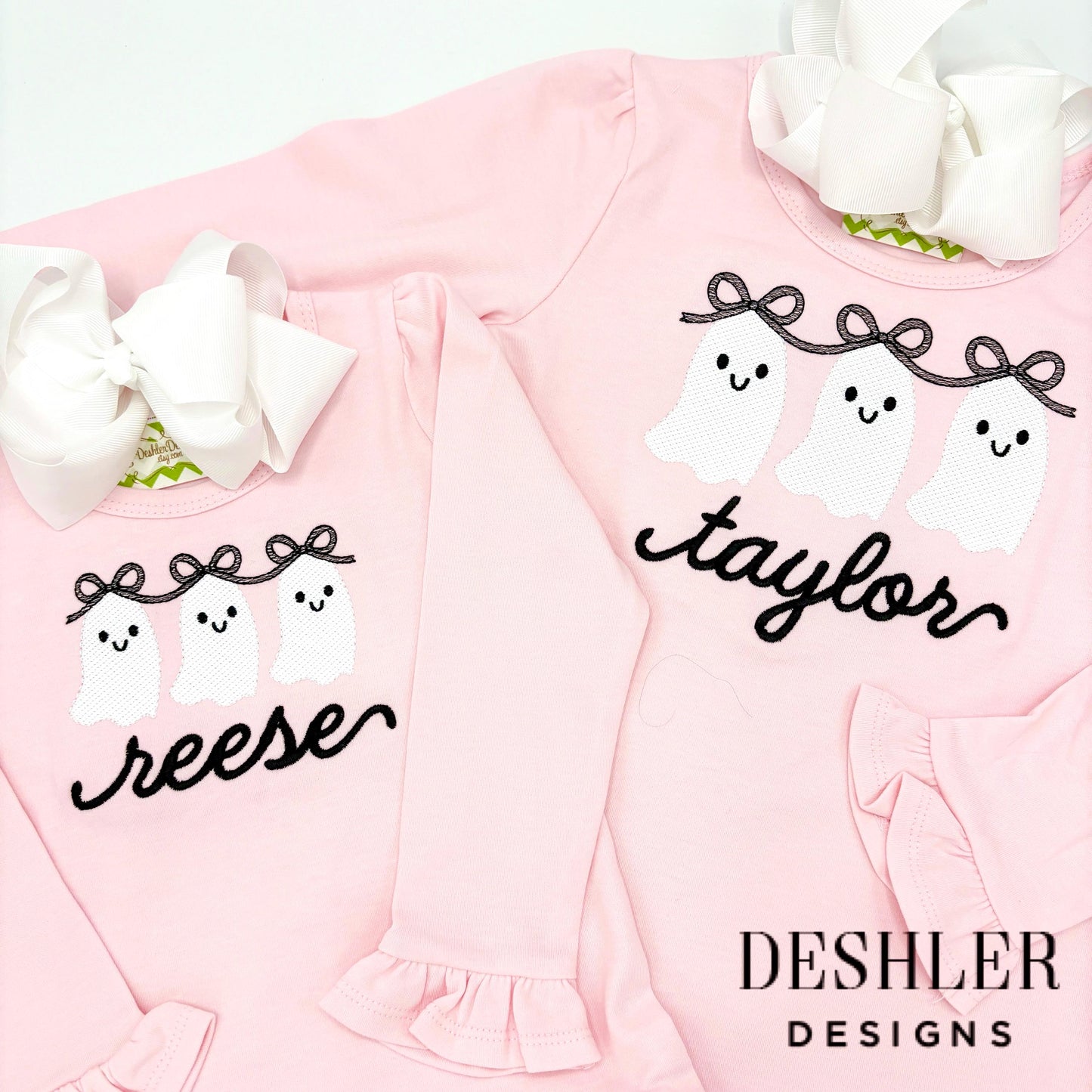 Pink Halloween Ghost Shirt with Bow