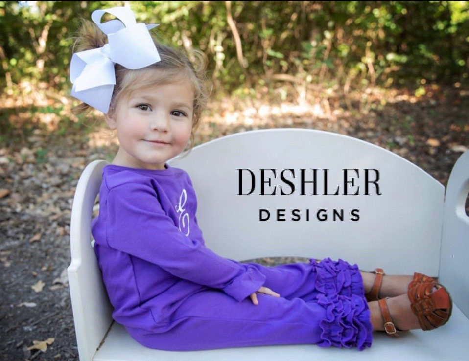 Girls Monogram Long Ruffle Romper