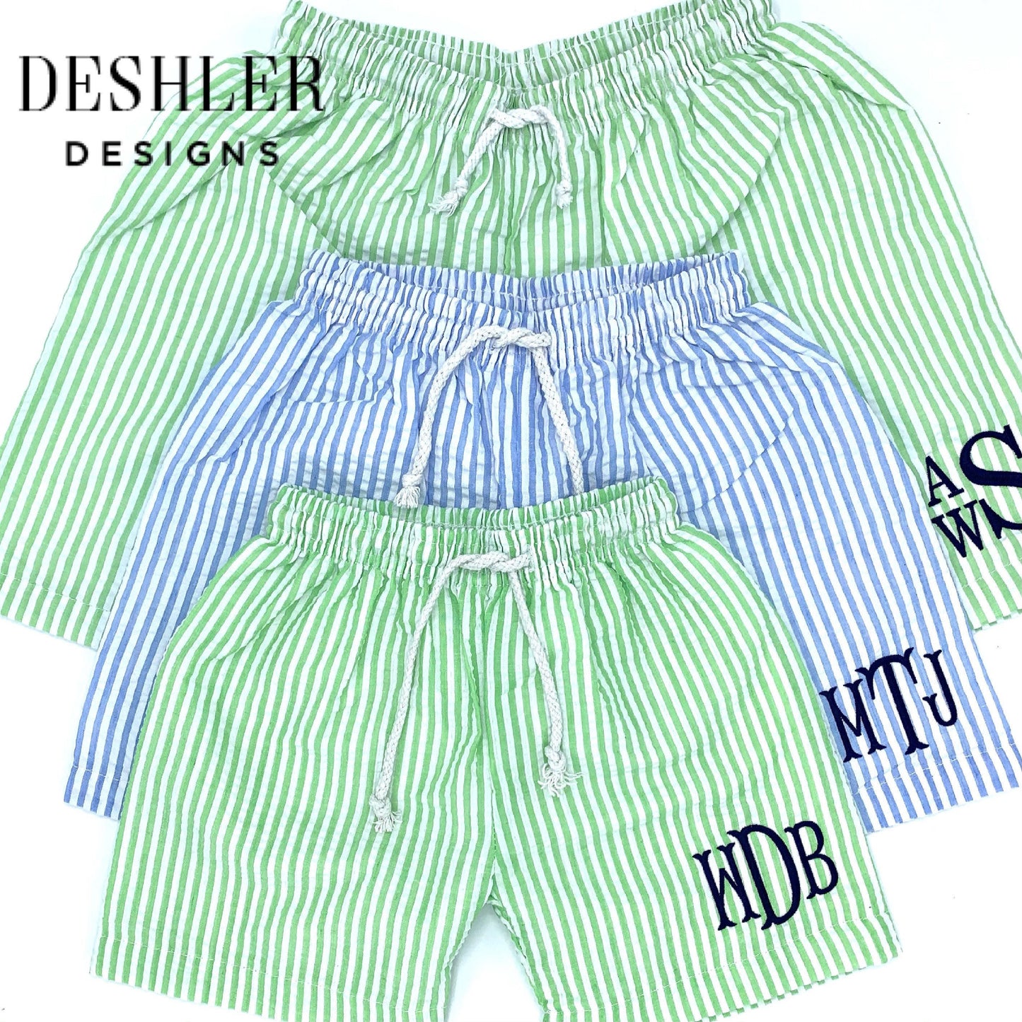 Monogram Seersucker Swim Trunks