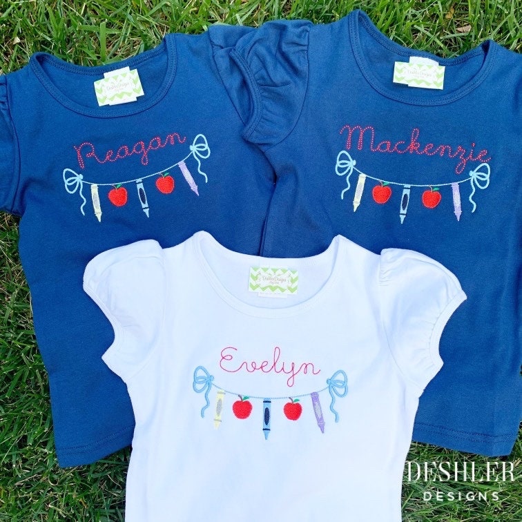 Girls Back to School Shirt, Back to school shirt, back to school bunting, BTS shirt, Girls BTS shirt, apple and crayon shirt, monogram girls