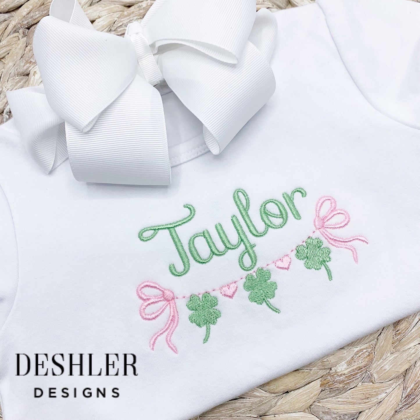 Girls St Patrick's Day Shirt - Shamrocks and Bows Banner