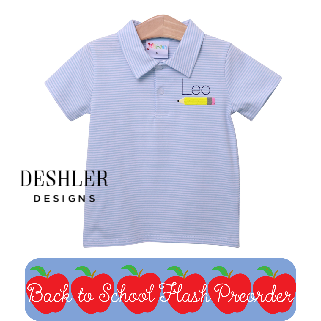 Boys Back to School Polo Shirt - Light Blue Stripe