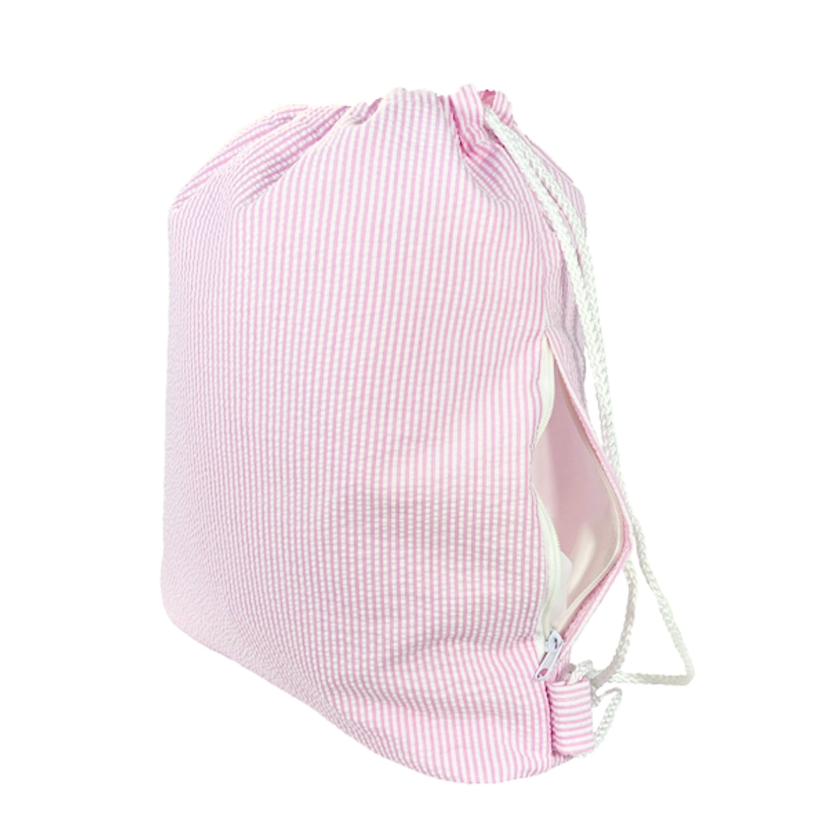 Pink Seersucker Drawstring Bag - Seersucker Sling Backpack