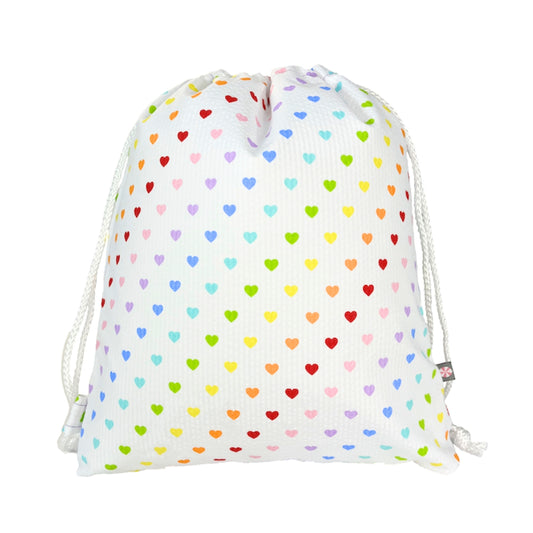 Tiny Hearts Drawstring Bag - Seersucker Sling Backpack