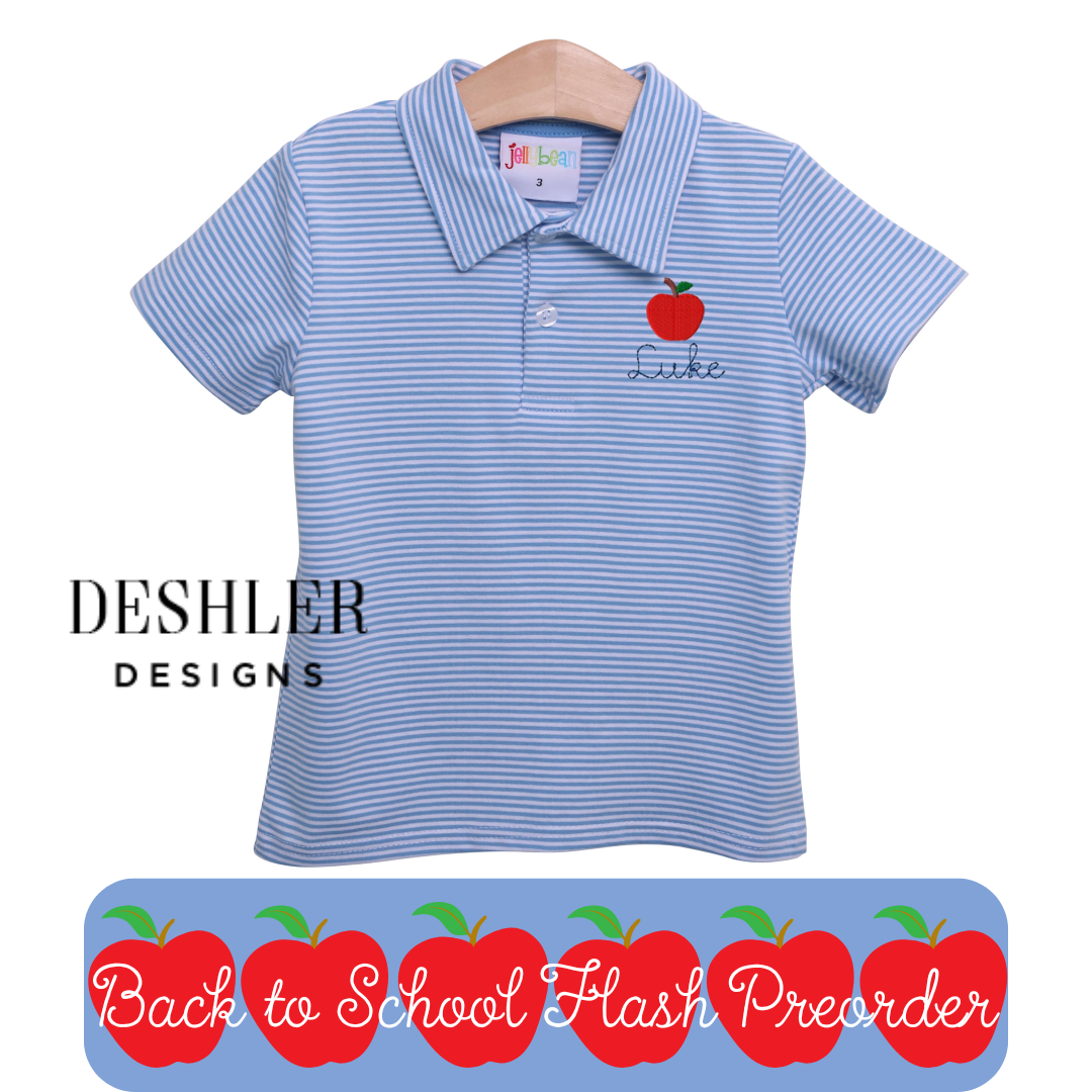 Boys Back to School Polo Shirt - Cornflower Blue Stripe