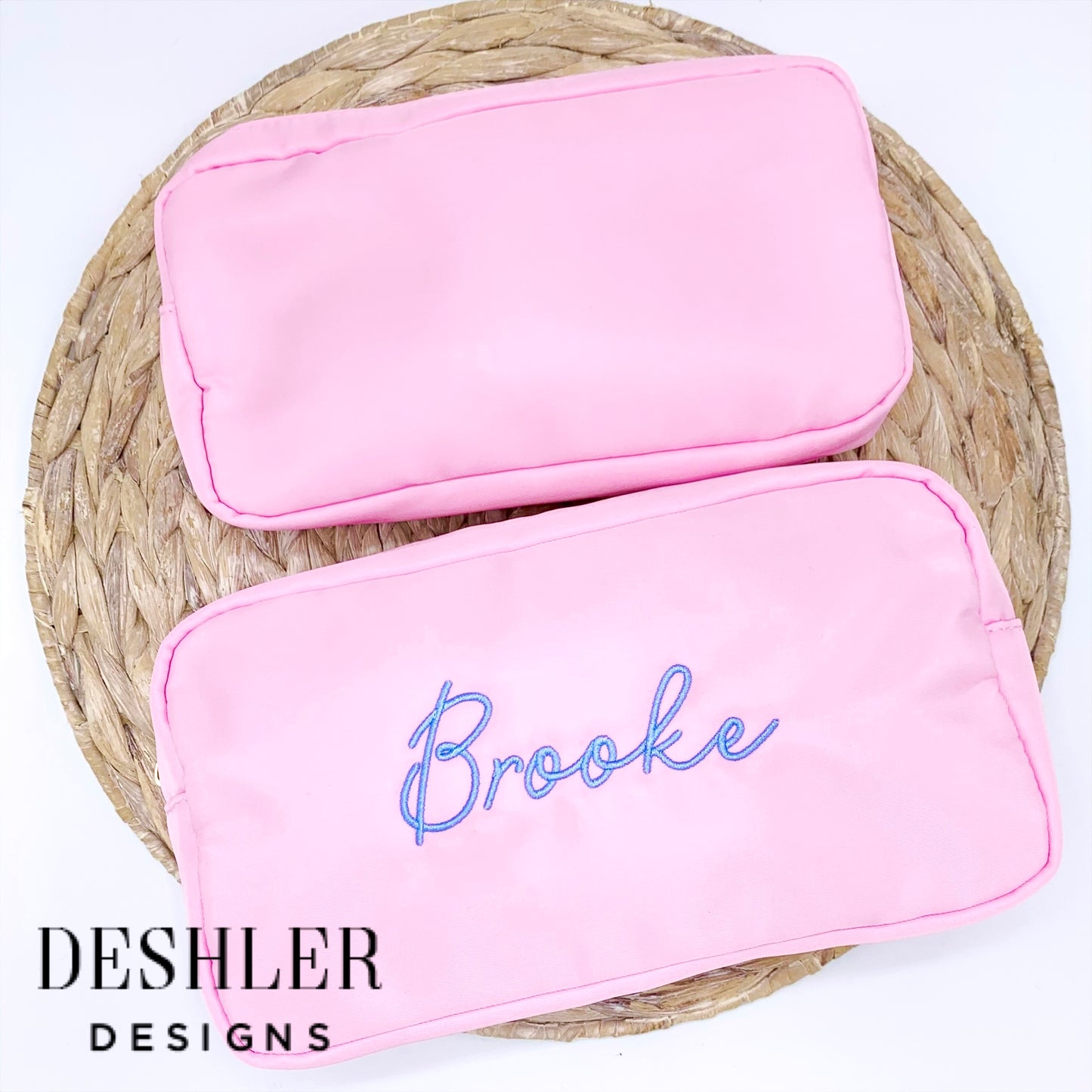 Solid Nylon Monogram Cosmetic Bags