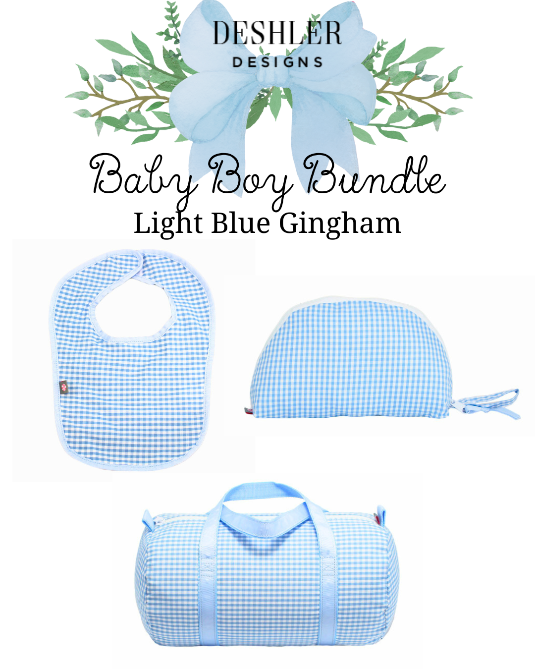 3 piece Baby Boy Bundle: Light Blue Gingham