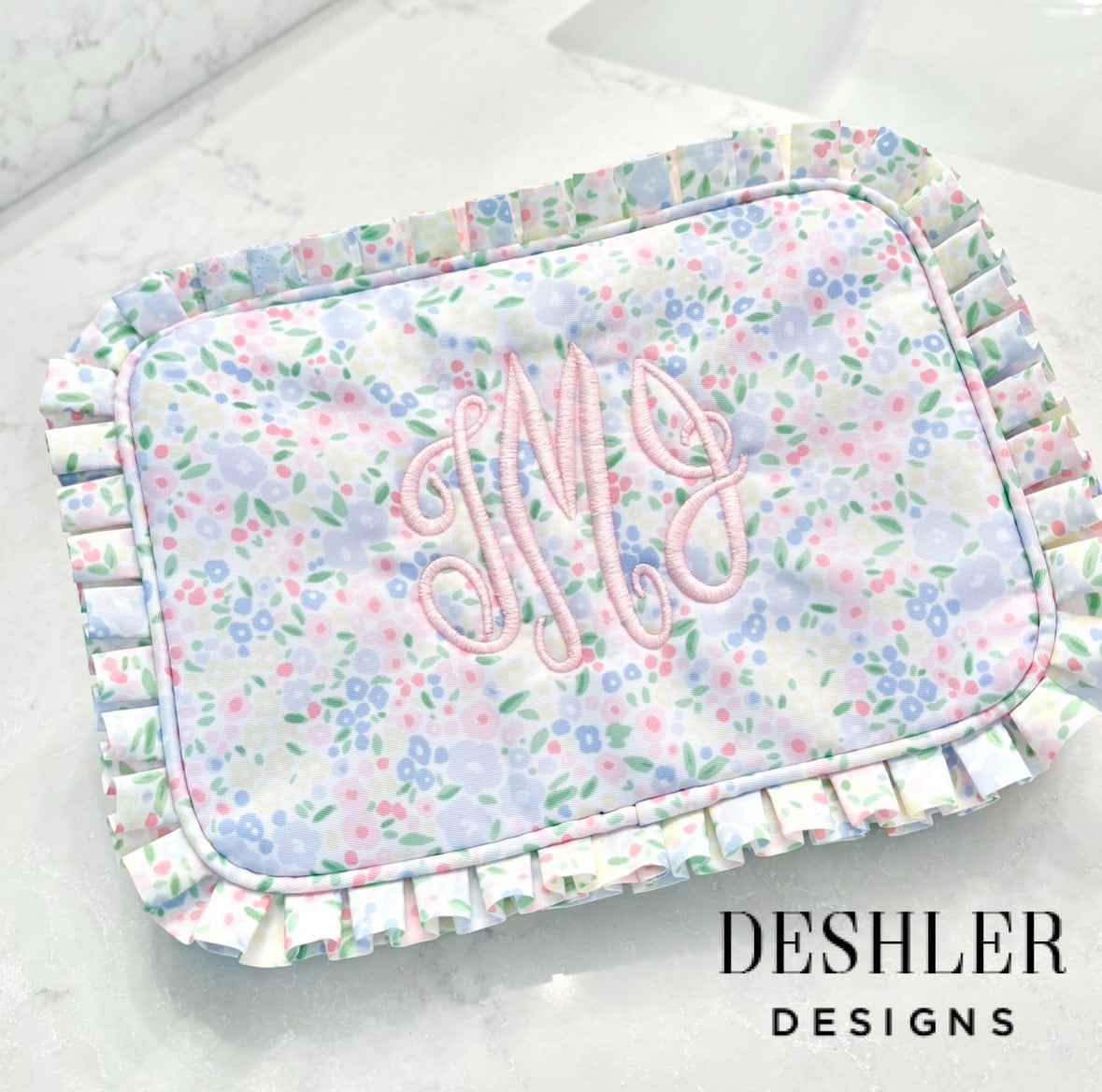 Floral Duffle Bag + Floral Ruffle Cosmetic Bag
