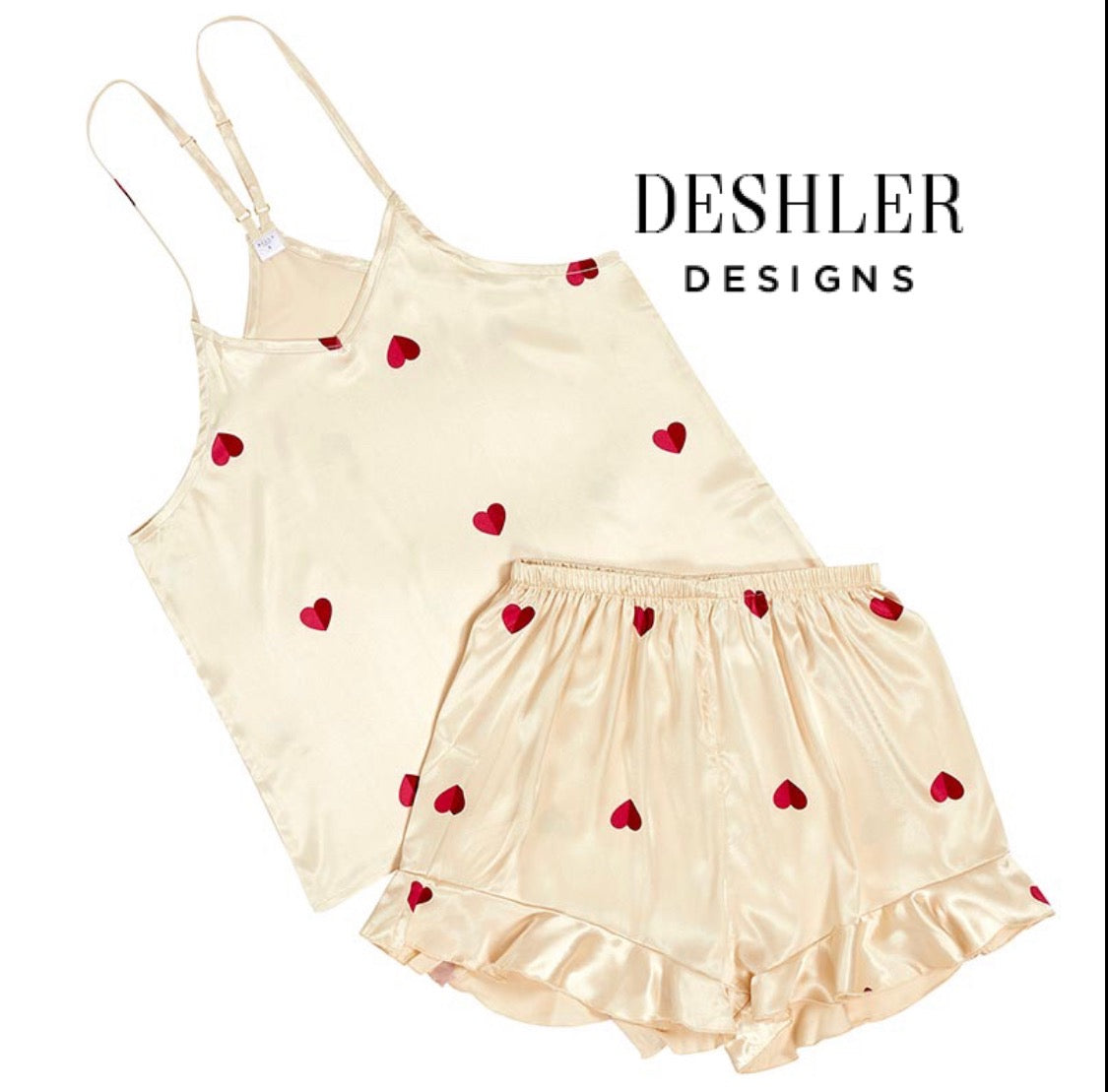 Hearts Cami & Ruffled Shorts Sleep Set