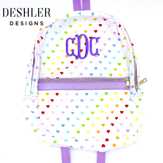 Tiny Hearts Seersucker Medium Backpack