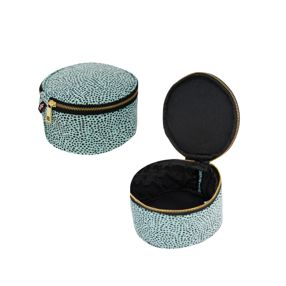 Aqua Cheetah Jewelry Case / Button Bag