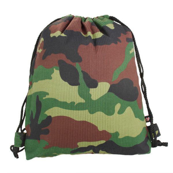 Camo Drawstring Bag - Nylon Sling Backpack