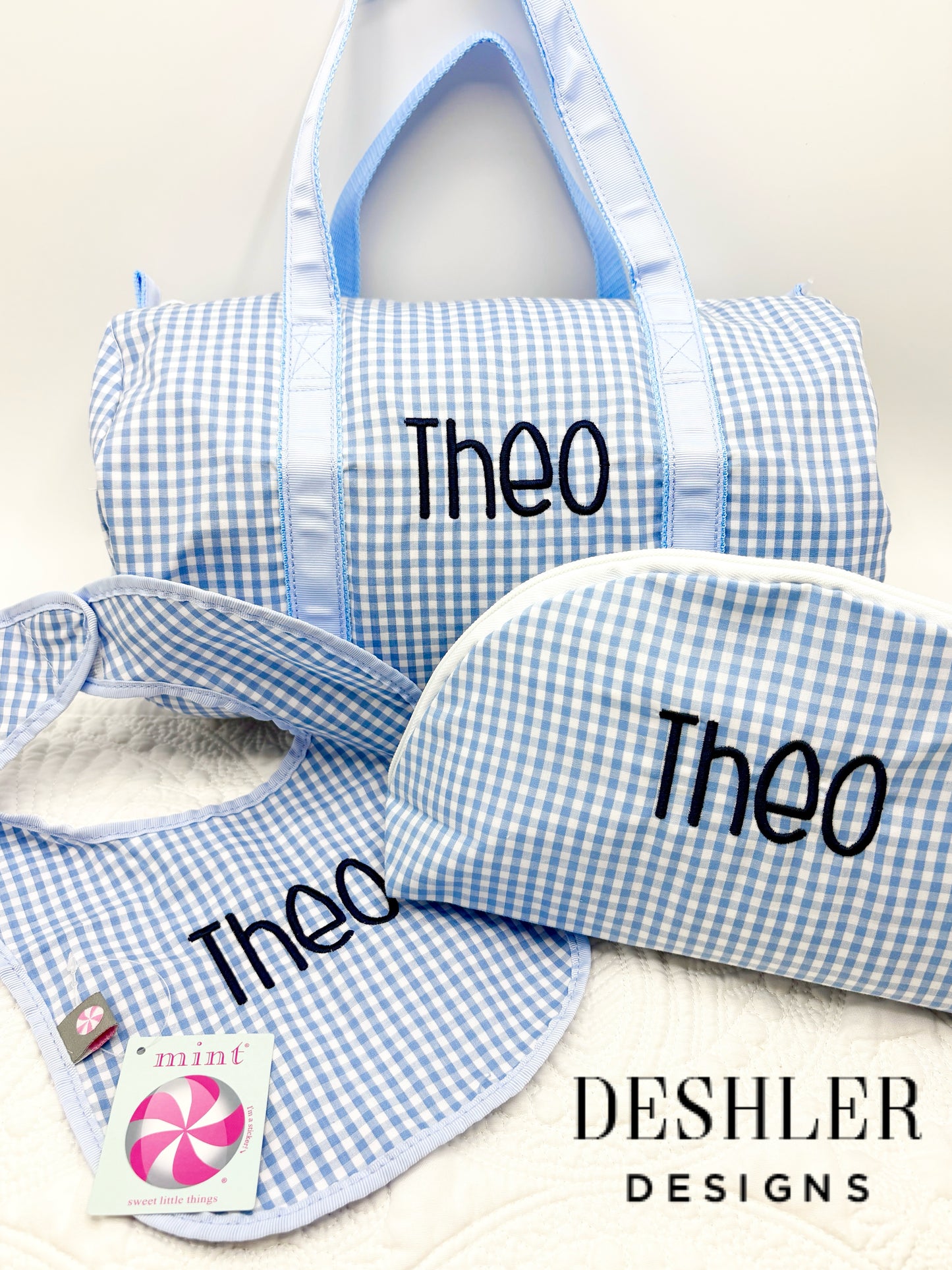 3 piece Baby Boy Bundle: Light Blue Gingham