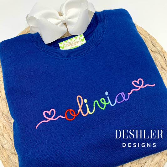 Girls Rainbow Name Embroidered Sweatshirt