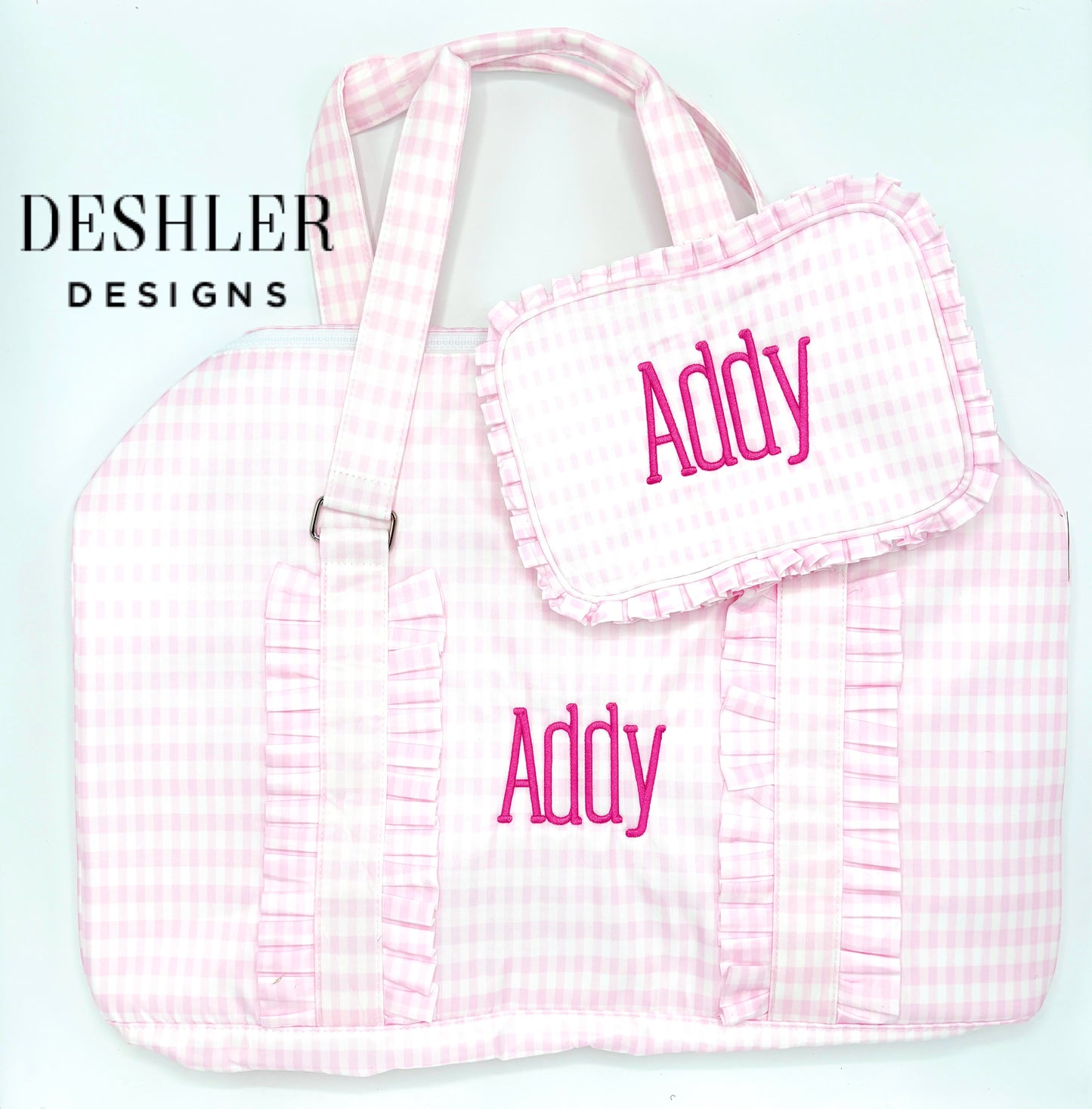 Pink Gingham Duffle Bag, Baby Girl Duffel Bag, Girls Monogram Overnight Bag, Baby girl luggage bag, girls Monogram Duffle, monogram duffel