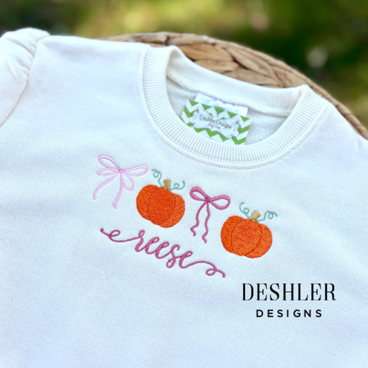 Girls Coquette Pumpkin Bow Fall Sweatshirt