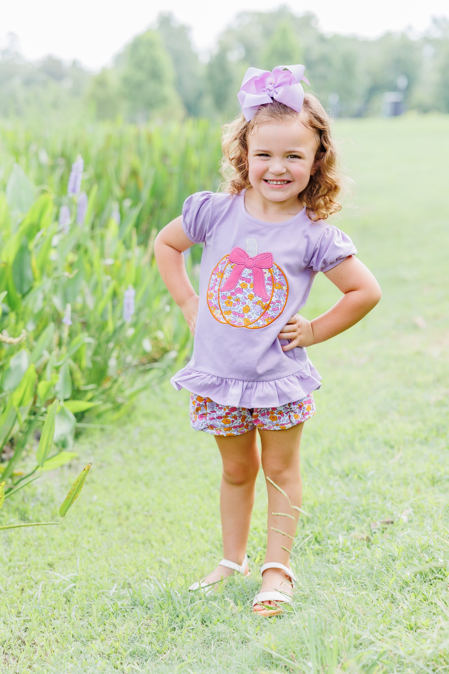 Fall Festival Floral Pumpkin Applique Short Set