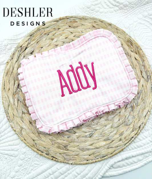 Pink Gingham Ruffle Cosmetic Bag