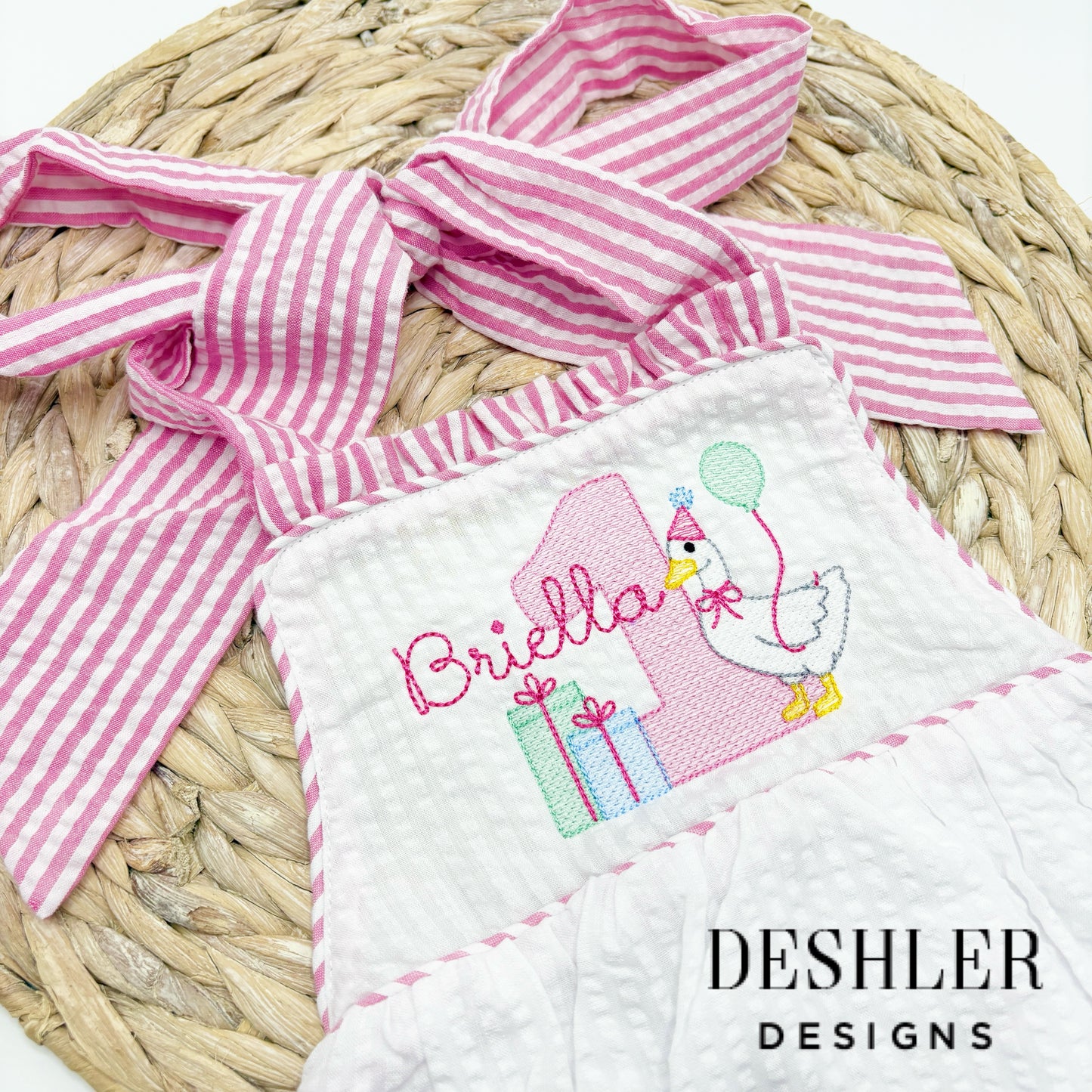 One Silly Goose Romper - Pink Straps