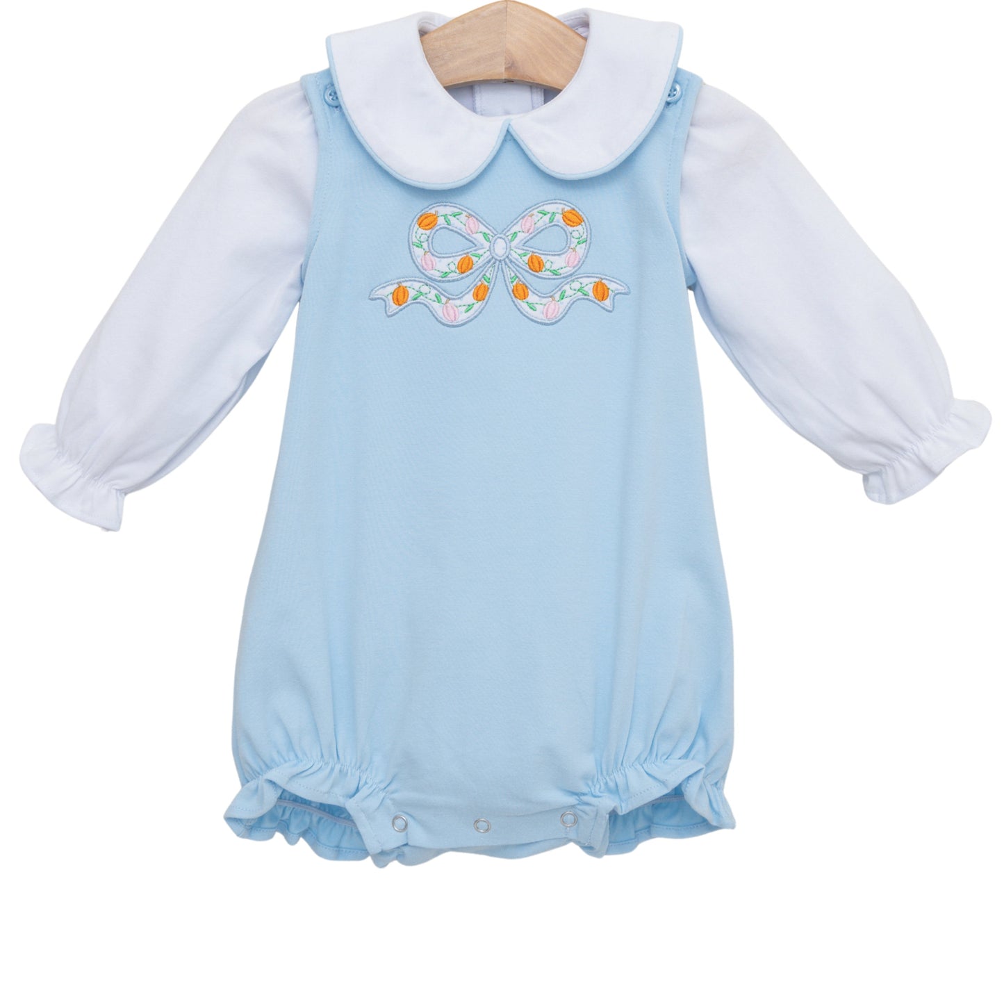 Pumpkin Bow Bubble Set with Peter Pan Collar Top
