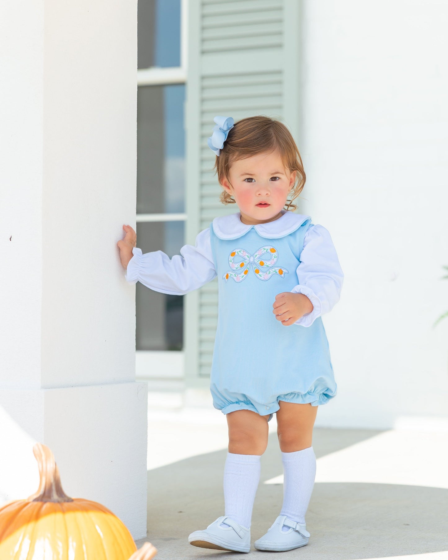Pumpkin Bow Bubble Set with Peter Pan Collar Top