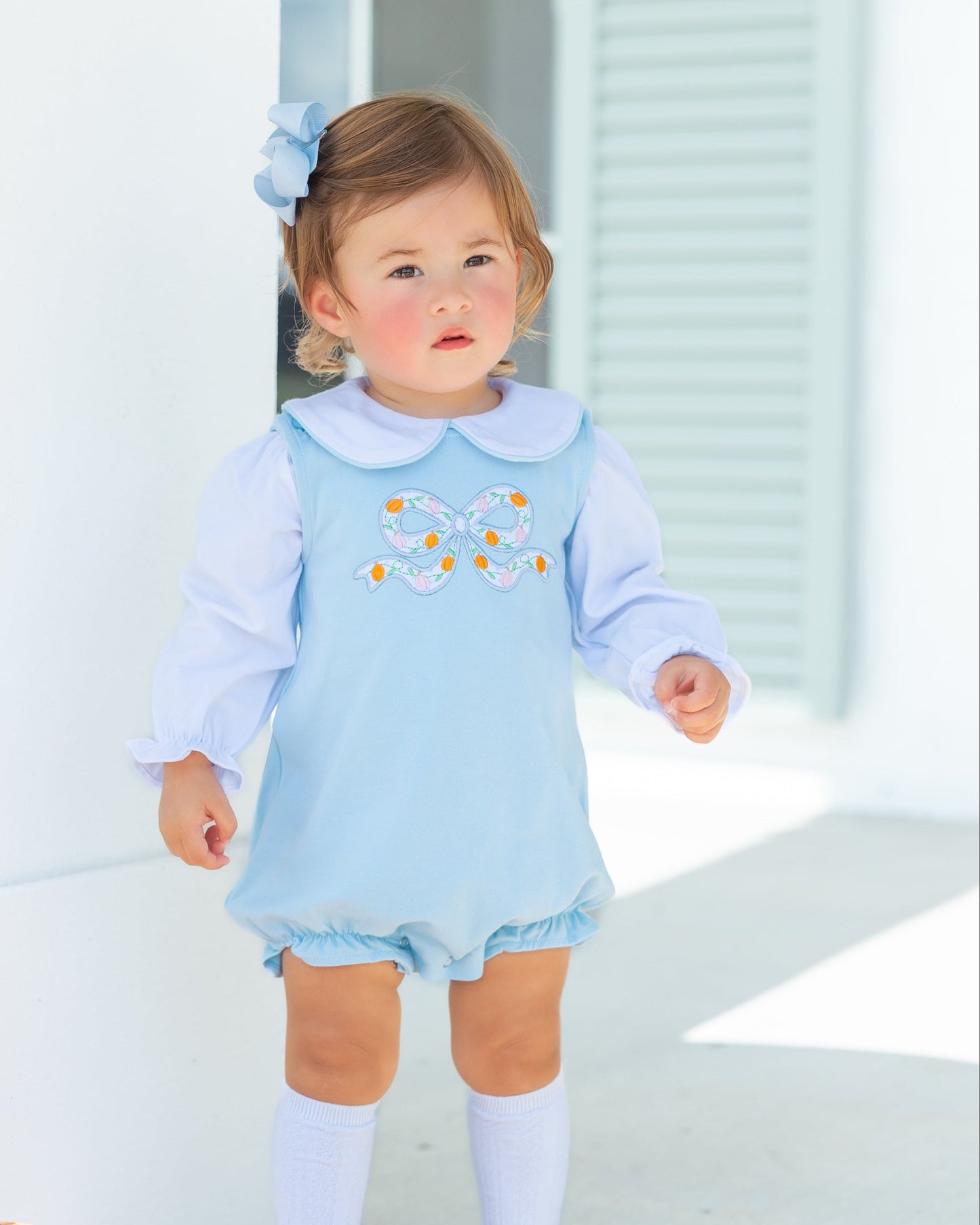Pumpkin Bow Bubble Set with Peter Pan Collar Top
