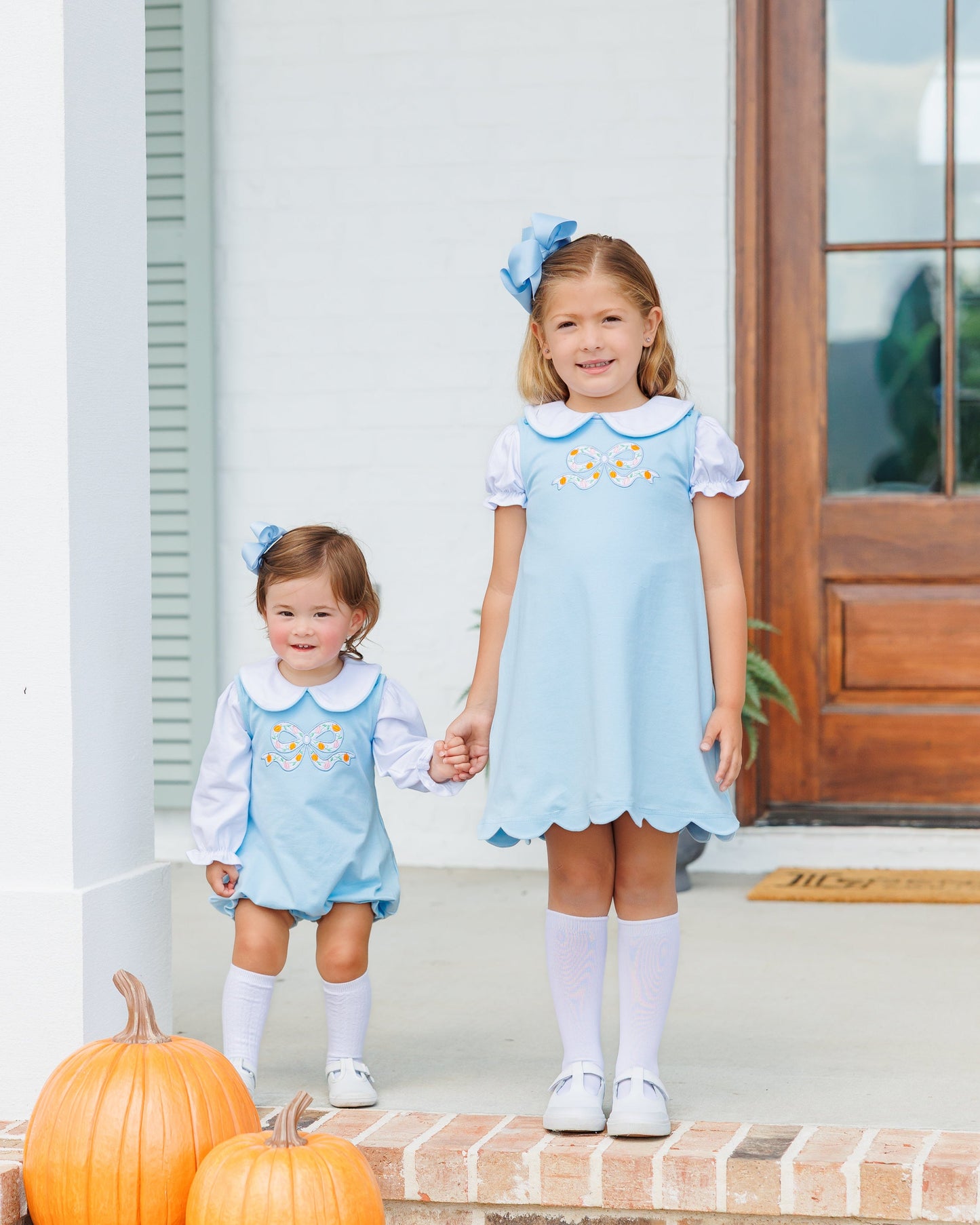 Pumpkin Bow Bubble Set with Peter Pan Collar Top