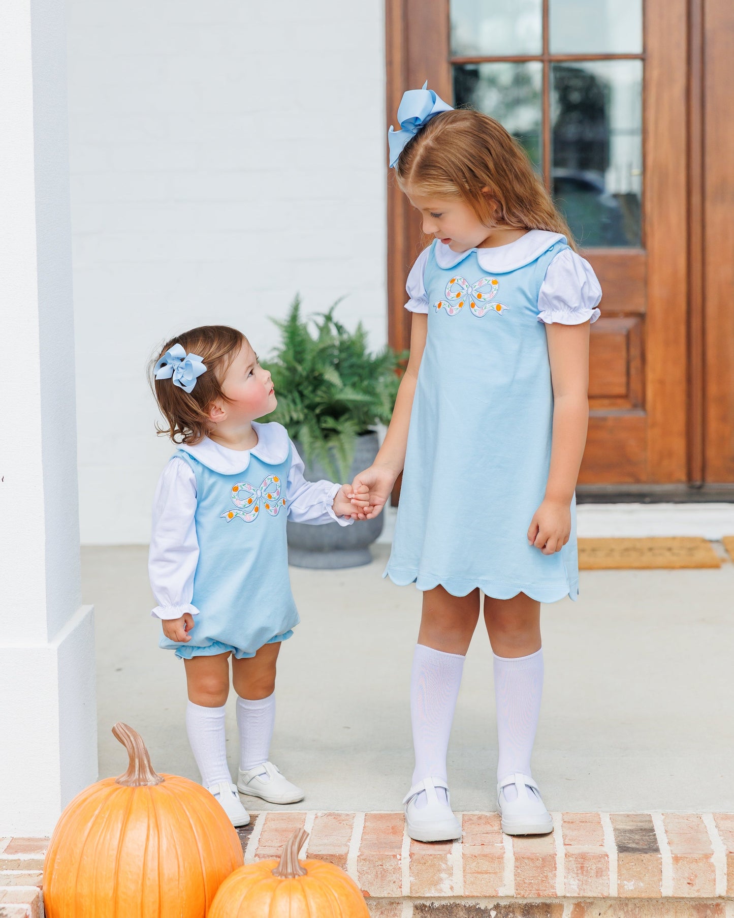 Pumpkin Bow Bubble Set with Peter Pan Collar Top