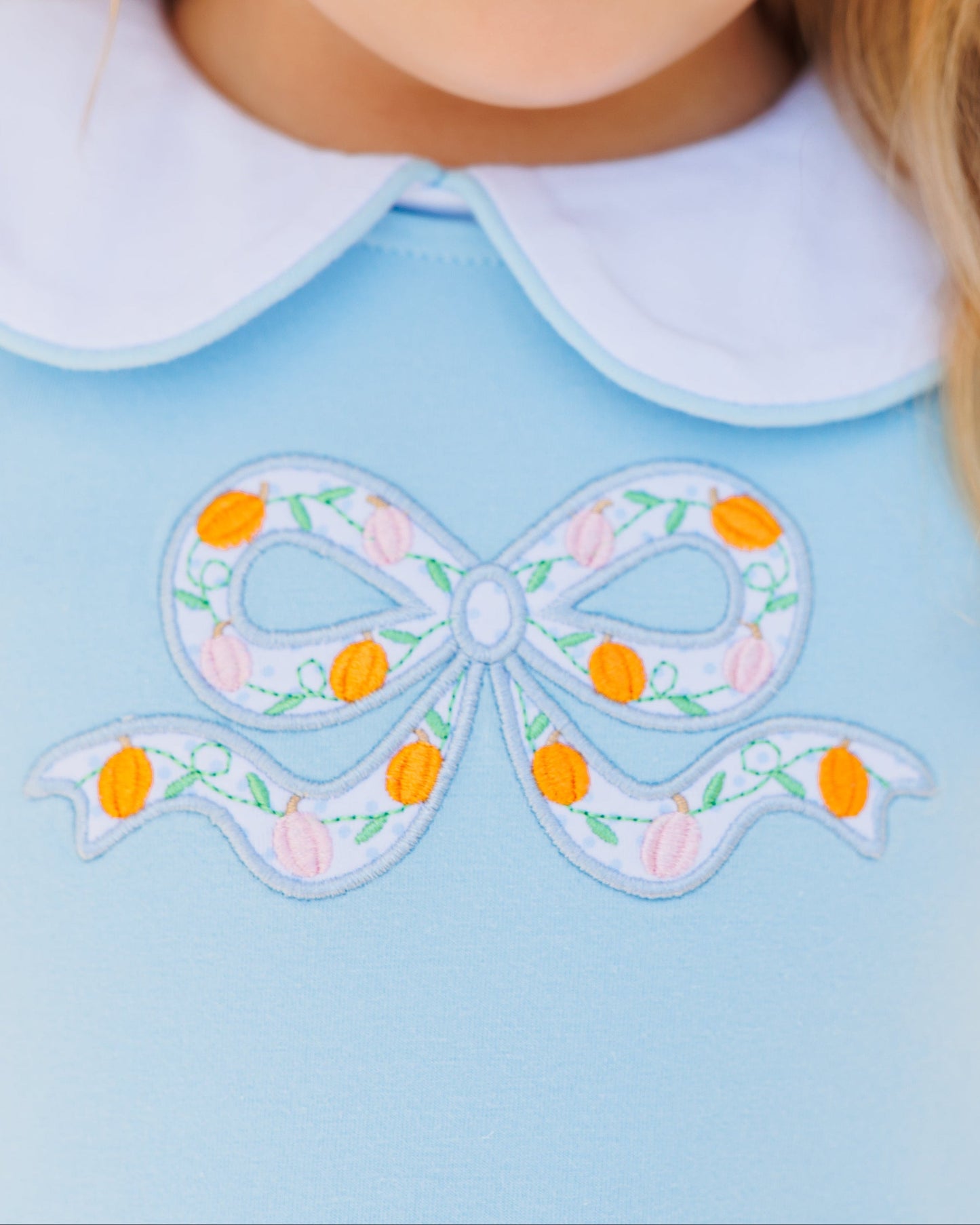 Pumpkin Bow Bubble Set with Peter Pan Collar Top
