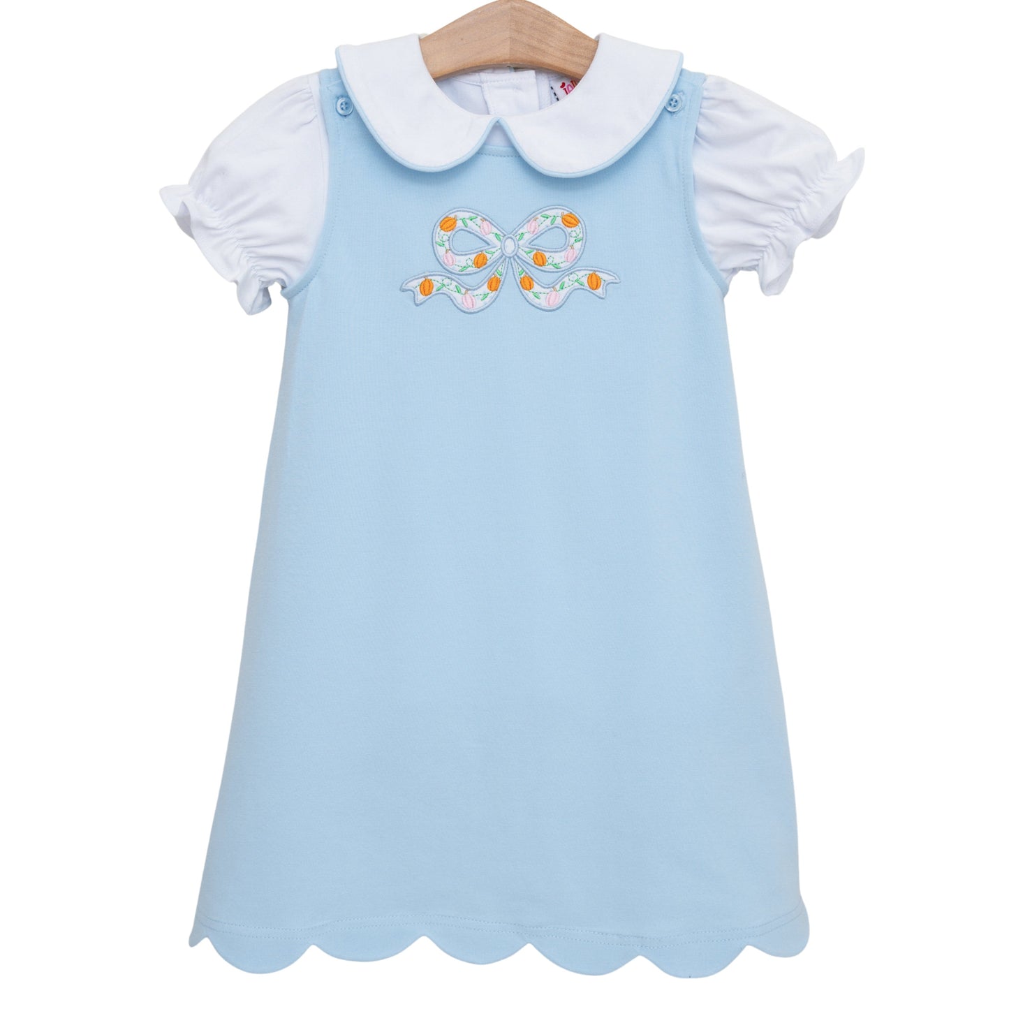 Pumpkin Bow Scallop Jumper Set with Peter Pan Collar Top