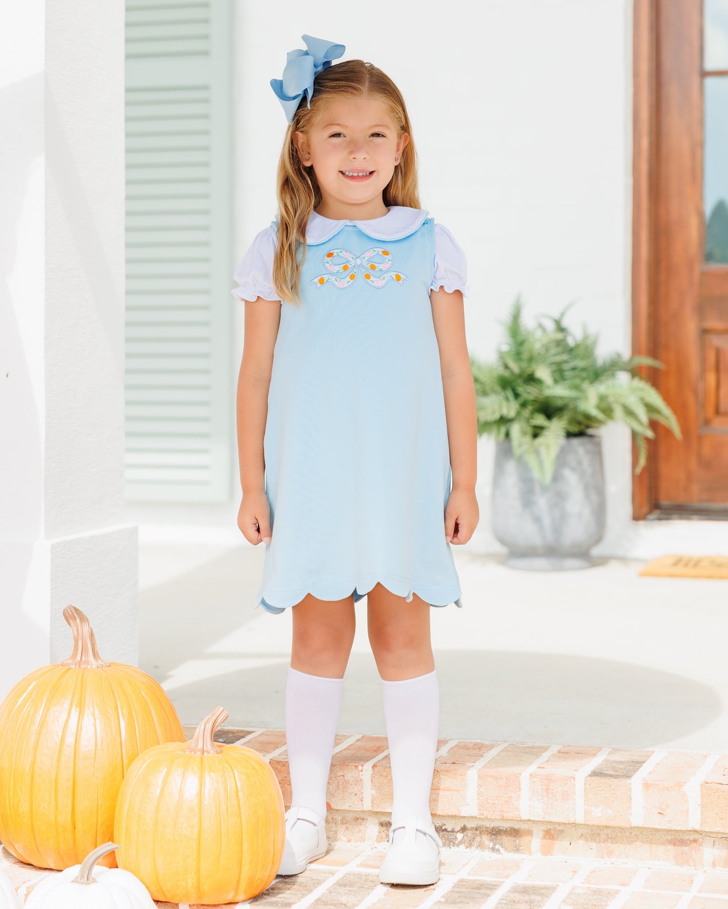 Pumpkin Bow Scallop Jumper Set with Peter Pan Collar Top