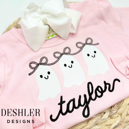 Pink Halloween Ghost Shirt with Bow