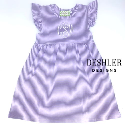 Monogram purple Dress, Purple monogram dress, monogram ruffle dress, Purple stripe dress, birthday dress, monogram girls dress, big sister