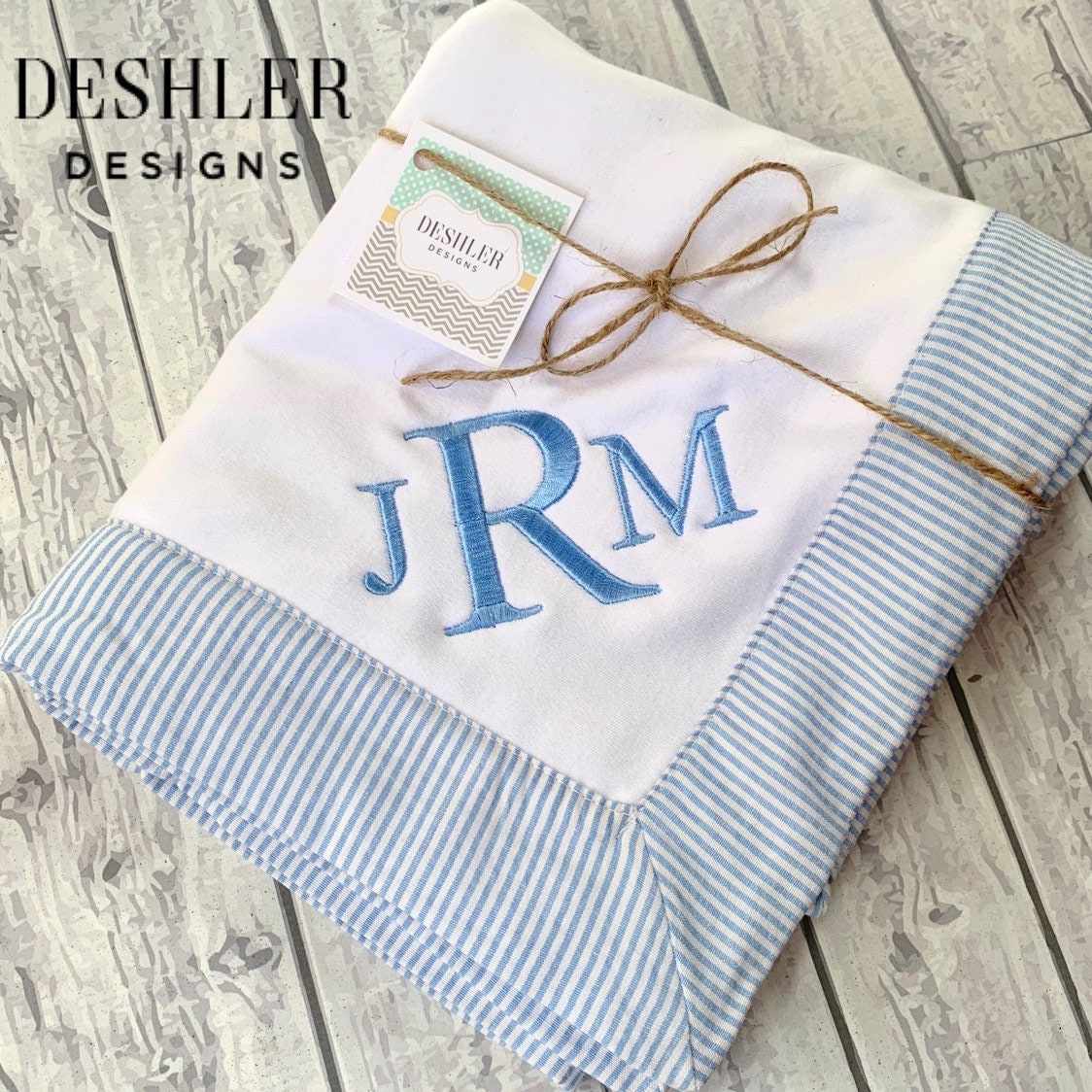 Seersucker baby blanket, Monogram baby blanket, baby blanket with name, personalized baby blanket, embroidered baby blanket, monogram baby