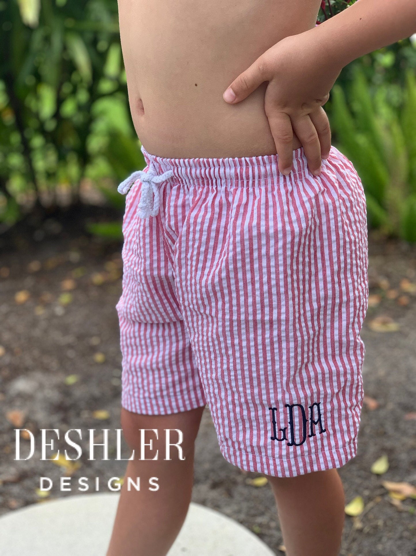 Monogram Seersucker Swim Trunks